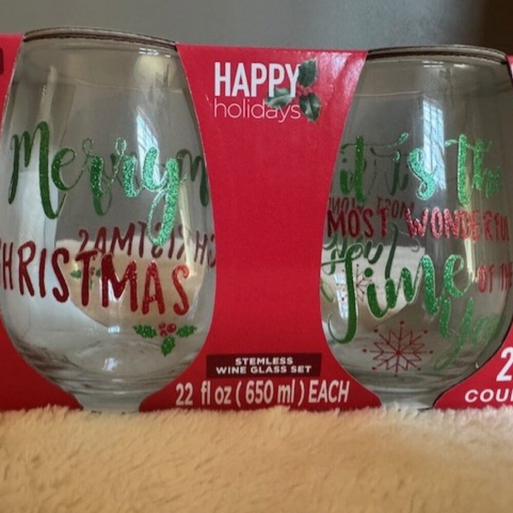 Christmas Stemless Wine Glasses